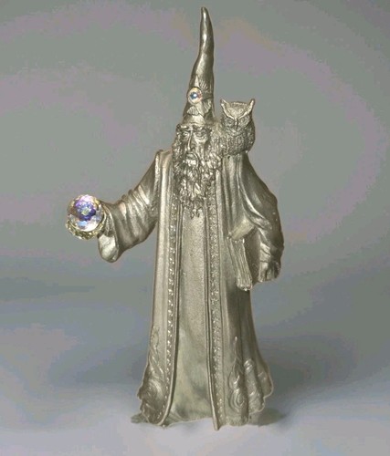 Perth Pewter Wizard Owl Figurine Figure Ray Lamb Crystals Mystical Mage 1990 