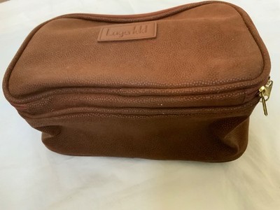 Karl Lagerfeld brown leather rugged Toiletry Cologne carry Bag Mancave durable