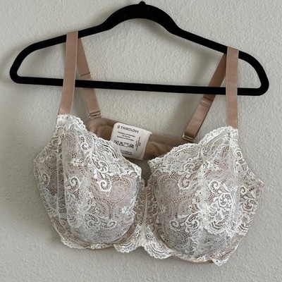 ThirdLove 24/7 Lace Balconette Bra 42E White Nude Tan Underwire Everyday Basic