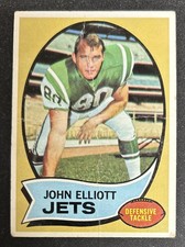 1970 Topps John Elliott Football Rookie Card (RC) #54 Jets DT Creased O/C. rookie card picture