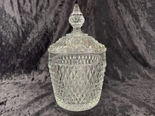 Vintage Indiana Glass Clear DIAMOND POINT Ice Bucket & Lid