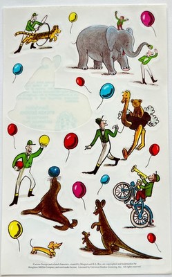   rare Vintage CURIOUS GEORGE STICKERS SandyLion Circus monkey balloons animals
