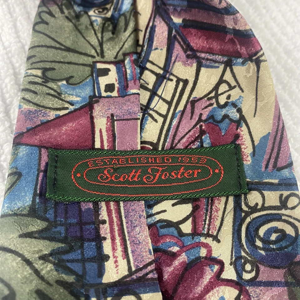 Corbata Scott Foster Para Hombre Seda Abstracto Estampado Arquitectónico Multicolor Hecha en EE. UU. Foto 4 de 4