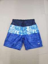 Speedo Men Board Shorts L Blue Tie Dye Striped Surf Lined Pockets Swim Trunks