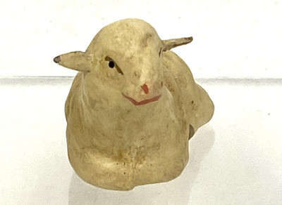 Vintage West Germany Composition Nativity Figurine Sheep Lamb Laying Down
