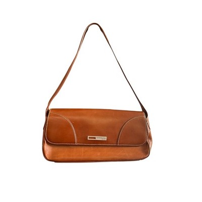 Kenneth Cole New York Brown Leather Shoulder Bag Baguette Contrast Stitch Y2K