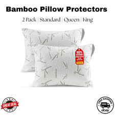 Premium Bamboo Pillow Protectors 2 Pack Waterproof Cooling Zippered Covers