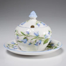 Shelley Harebell Dainty Powder Blue Flower Mustard Sugar Jar w Lid & Underplate