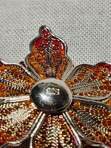 VINTAGE 925 STERLING SILVER TRANSLUSCENT FLOWER PENDANT - Picture 2 of 9