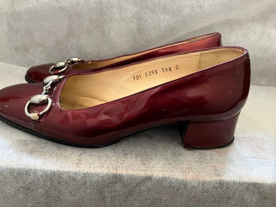 GUCCI Heel Horsebit Leather Pumps Wine Red EU 36.5 135217K Authentic