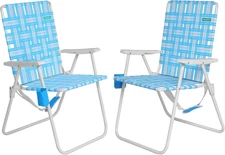 15" Tall Folding Webbed Beach Chair, Oversized Portable High Seat Sand Chair for
