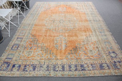 Turkish Oversize Rug 7,3x10,2 ft, Orange Blue Oriental Rug Wool