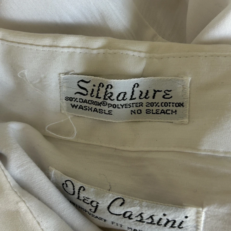 Camisa de vestir Oleg Cassini vintage blanca plateada para hombre talla 16 32/33 Foto 3 de 4