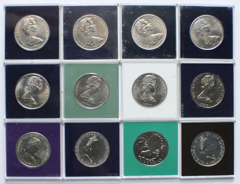 Lot of 12 New Zealand $1 Dollar Commemorative Coins Set 1969–75, 1978-81 - Image 2 of 4