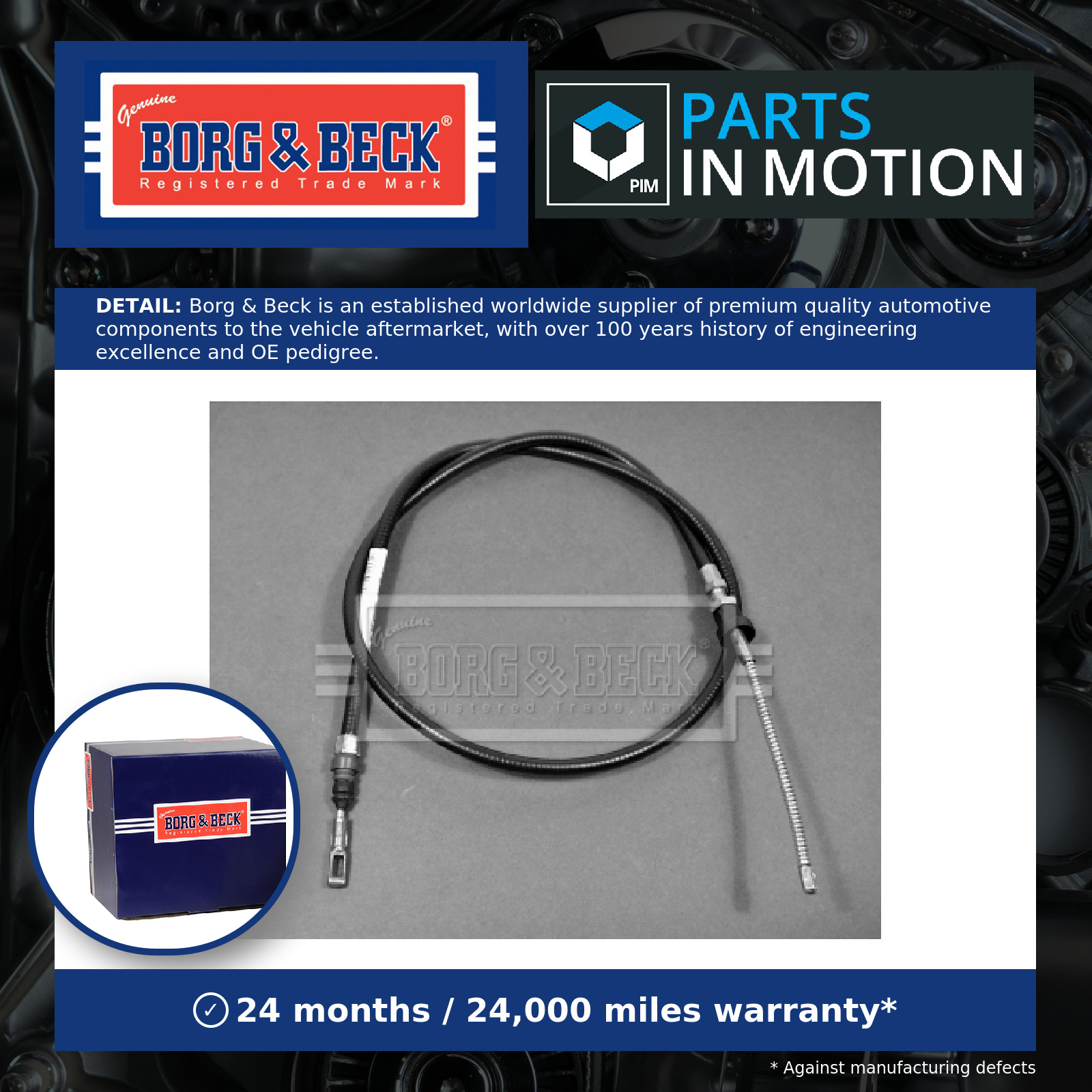 Handbrake Cable Rear Left or Right BKB1004 Borg & Beck Hand Brake Parking New