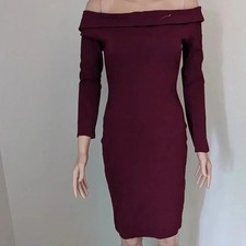 Windsor Red Off Shoulder‎ Midi Long Sleeve Dress Size Medium Zip Up Formal 