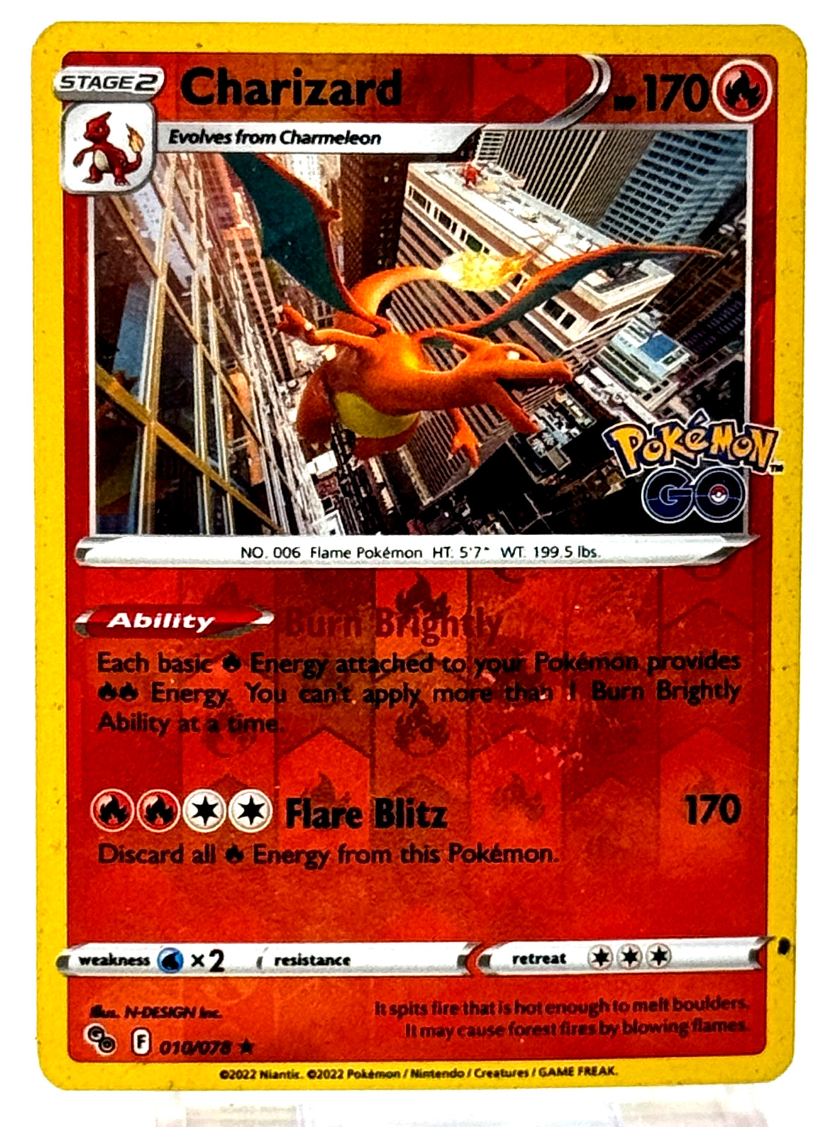 Charizard 10/78 Pokémon GO Set Holo Rare Pokémon Card TCG 2022