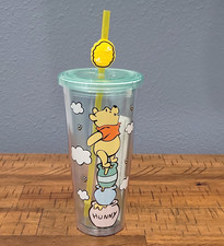 Disney Winnie the Pooh HUNNY Clear Plastic Tumbler Cup w/ Lid Straw. 24oz