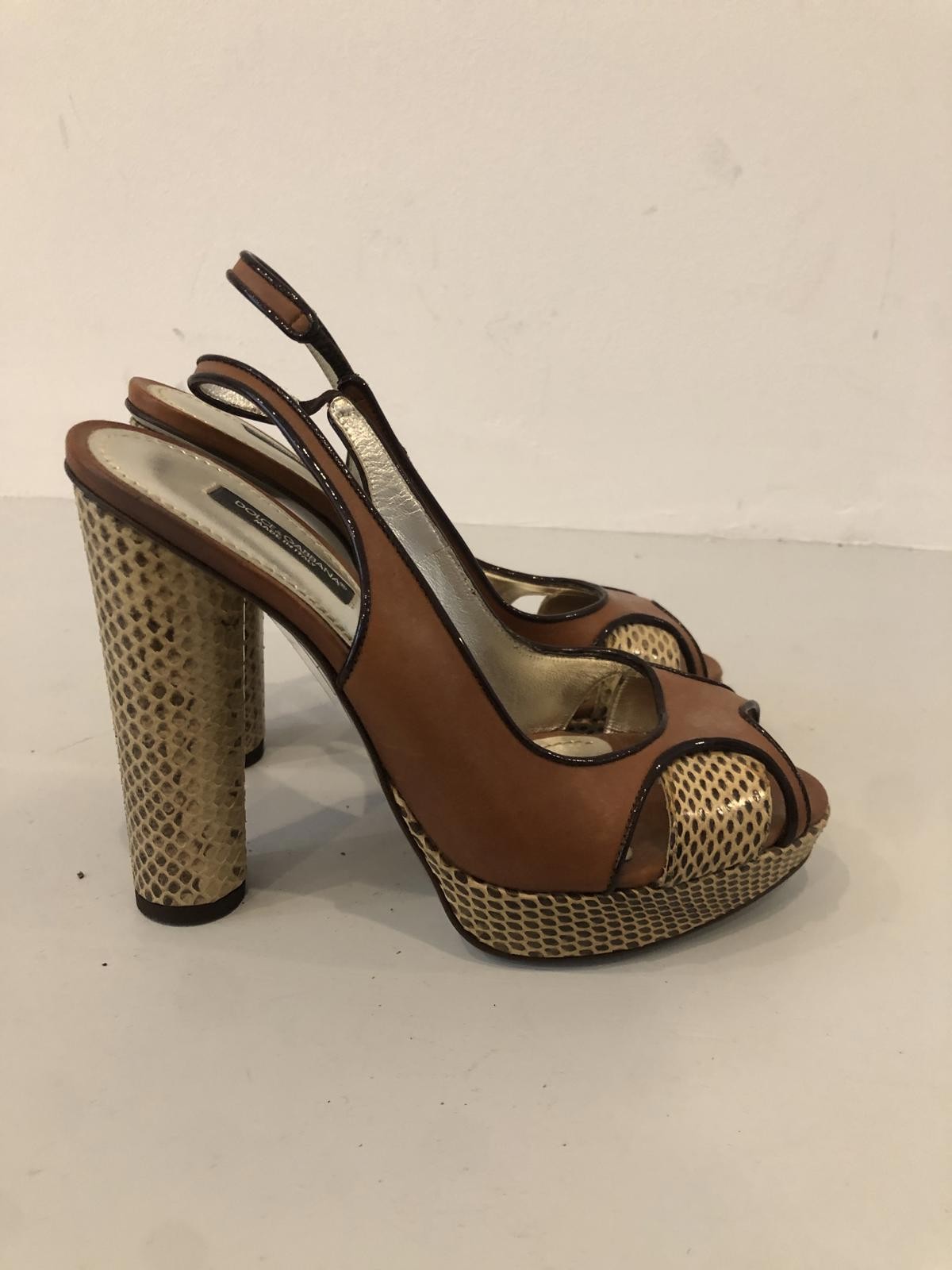 Chic Brown Python Block Heel Sandals - image 1