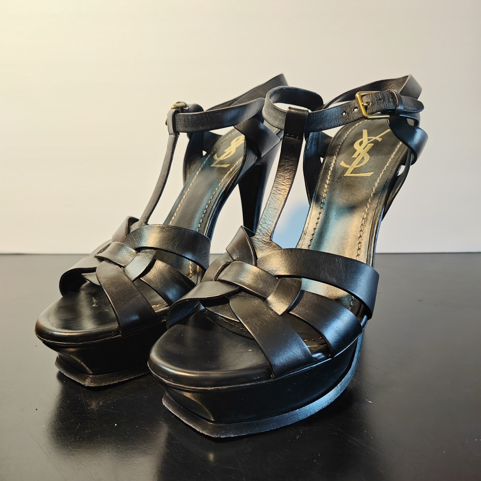 Yves Saint Laurent Tribute Black Leather Platform Sandals Size 39 / 9 