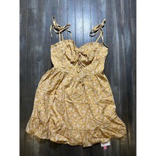 Cider Yellow Ditsy Floral Tie Shoulder Ruffle Mini Dress Smocked Back