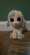 NWT TY Beanie Boos Rainbow Poodle Dog 6" Plush Pink Glitter Eyes 2021