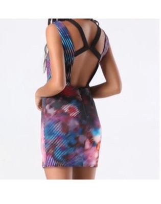 Bebe Guzel Floral Czar Print Cut Out Bodycon Dress Size Small NWT