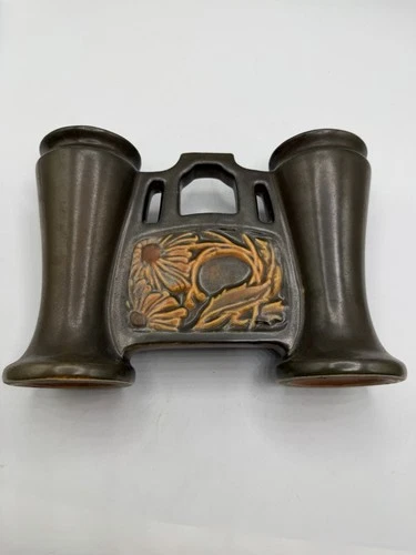 Roseville Rosecraft Panel Brown Double Bud Vase Vintage Rare