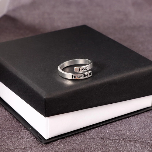 Just Breathe Ring for Women Adjustable Heart Ring Stainless Steel Adjustable - Picture 4 of 7