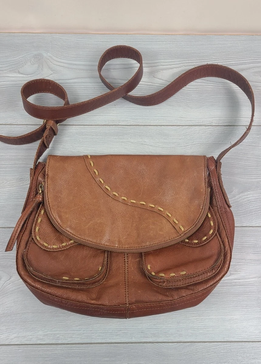 Lucky Brand Brown Leather Flap Foldover Crossbody Purse Messenger