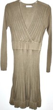 CALVIN KLEIN Golden Brown V Neck Ribbed Acrylic Stretch Knit Dress S EUC