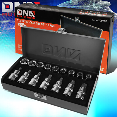 7Pc Internal & 9Pc External Torx Socket Hand Tool Kit 1/2'' Drive w/Carrying Case