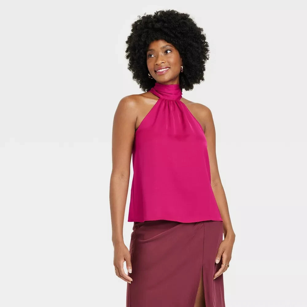 A New Day Women's Satin Halter Top Pink Size XS | eBay