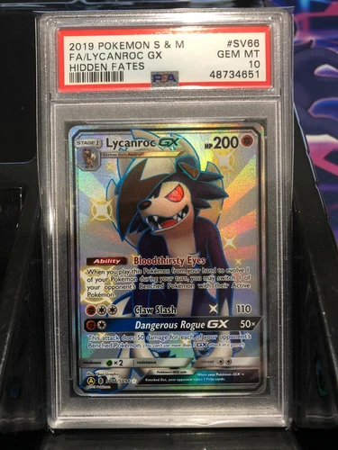 PSA 10 GEM MT - LYCANROC GX Card SV66/SV94 Pokemon TCG Hidden Fates Shiny Vault
