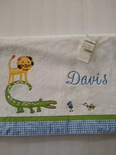 Pottery Barn Kids Bath Towel Zoo Wild Animals with name DAVIS Blue Gingham New!