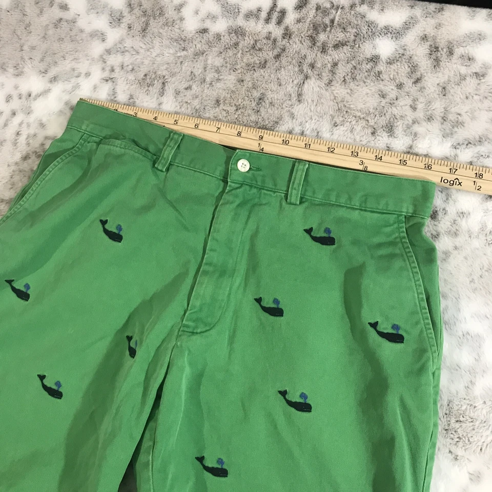 Bermuda Polo Ralph Lauren Masculina 33 Verde Algodão Bordado Baleias Vintage Animal - Imagem 4 de 4