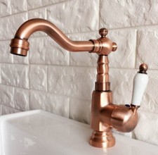 Red Copper Single Hole Bathroom Sink Swivel Mixer Tap Vanity Basin Faucet wnf396