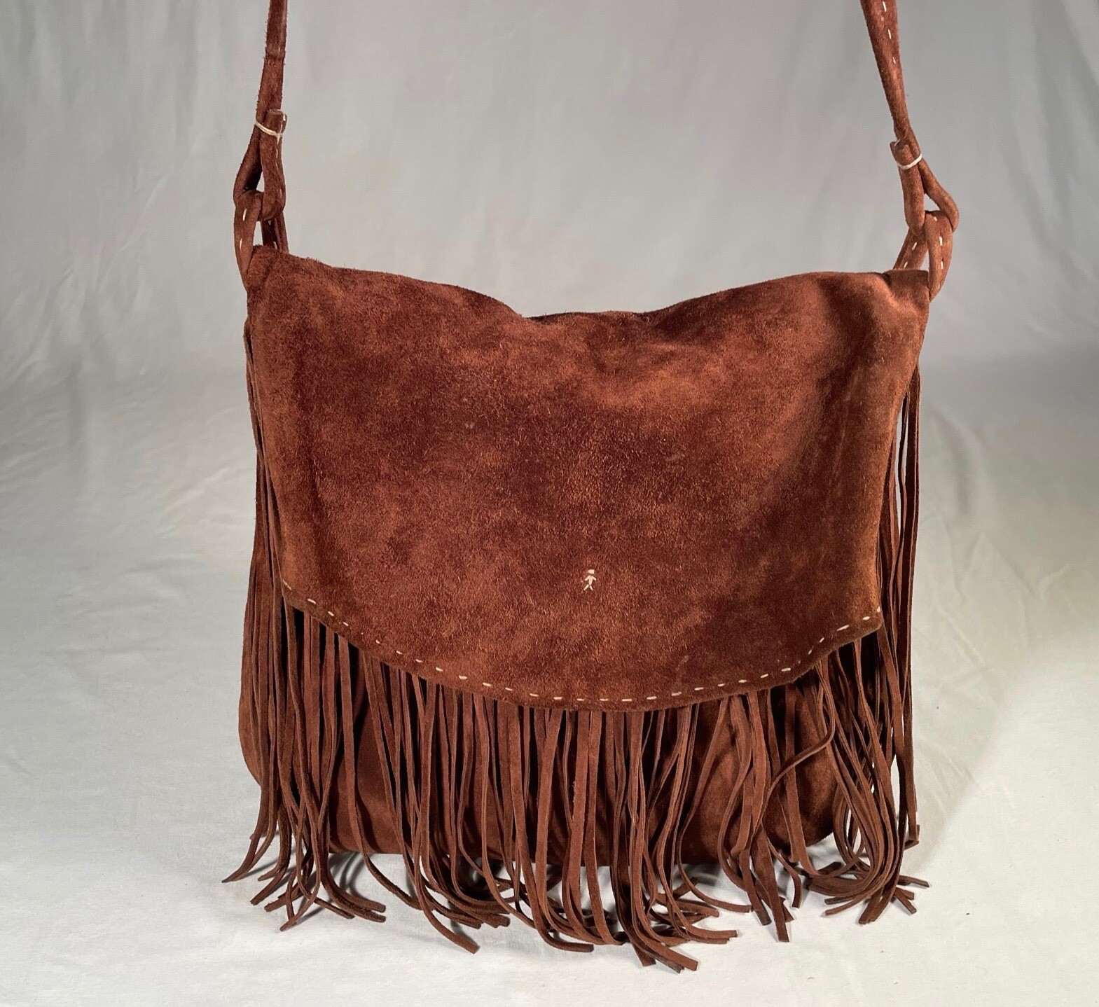 HENRY BEGUELIN Brown Suede Fringe Shoulder Bag Gem