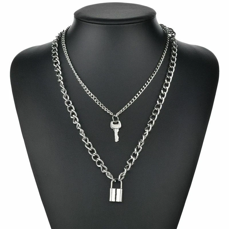 Padlock chain necklace sale womens