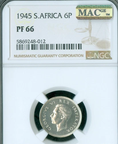 1945 SOUTH AFRICA 6 PENCE NGC PR66 MAC SPOTLESS  150 MINTED  *