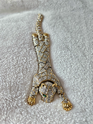 New 1980s Vintage Articulated Panther Leopard Cat Shoulder Brooch