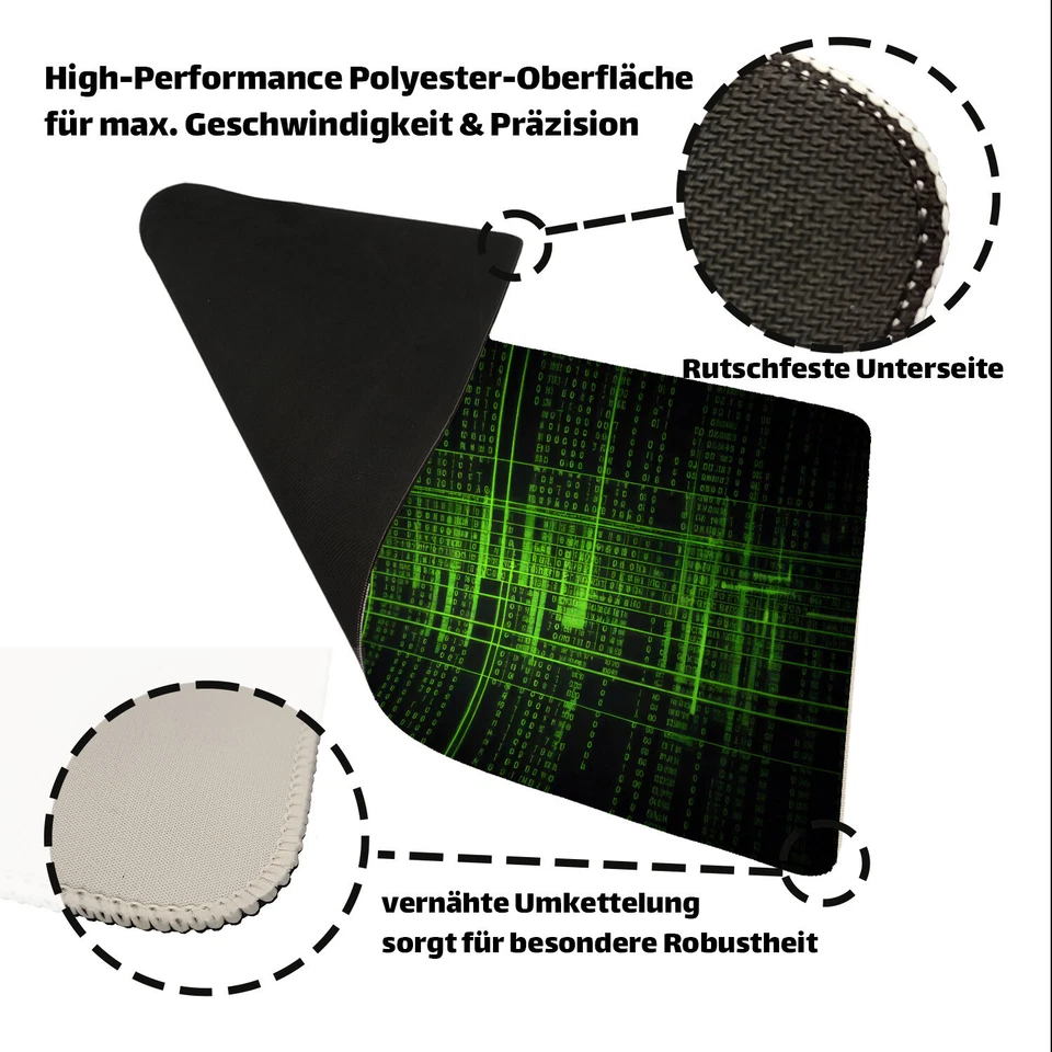 Matrix-Code Schreibtischunterlage 69x31cm XXL Mauspad - Futuristisches Design - Bild 2 von 4