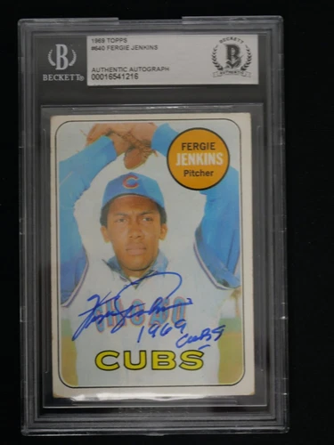FERGIE JENKINS SIGNED 1969 TOPPS #640 INSCRIBED "1969 CUBS" BAS AUTHENTIC AUTO