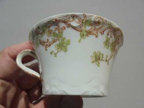 Antique Haviland Limoges Porcelain Small Cup & Saucer Lacy Brown & Green - Picture 11 of 12