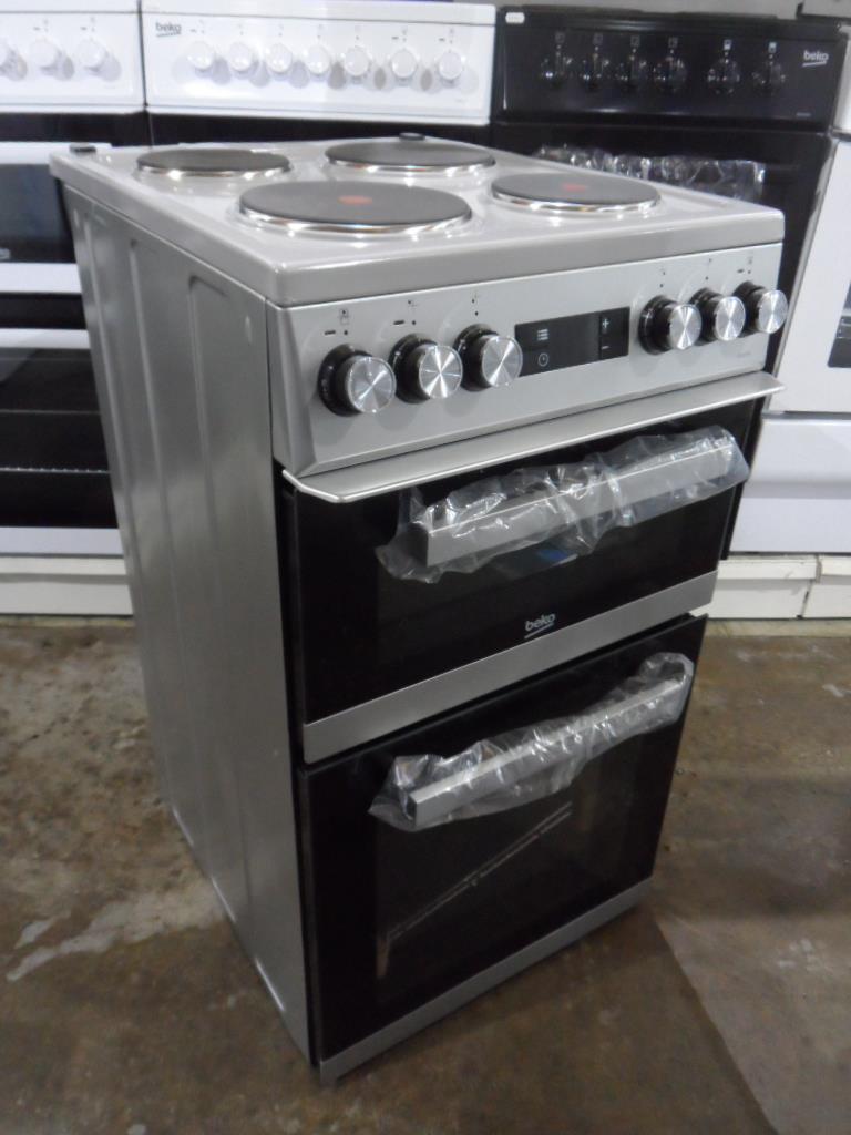 Beko KDV555AS Silver Electric Cooker Double Oven Fan Assisted 50cm