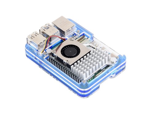 Waveshare Transparent and Blue Acrylic Case Raspberry Pi 5 Case, Support Cooler - Picture 10 of 21