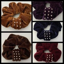 NEW LARGE VELVET SCRUNCHIE CLEAR CRYSTALS SELECT COLOR FREE USA SHIPPING