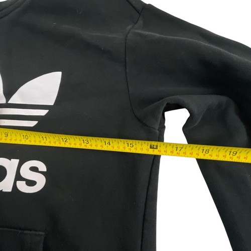Adidas Kids Black Hoodie Sweatshirt Logo Design Cotton Blend Sz M Pullover Goth - Picture 6 of 11