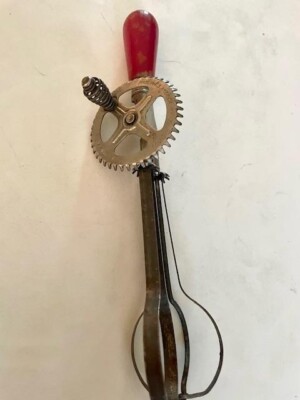 A&J Red Handle Hand Mixer Egg Beater Country Kitchen Decor Rustic