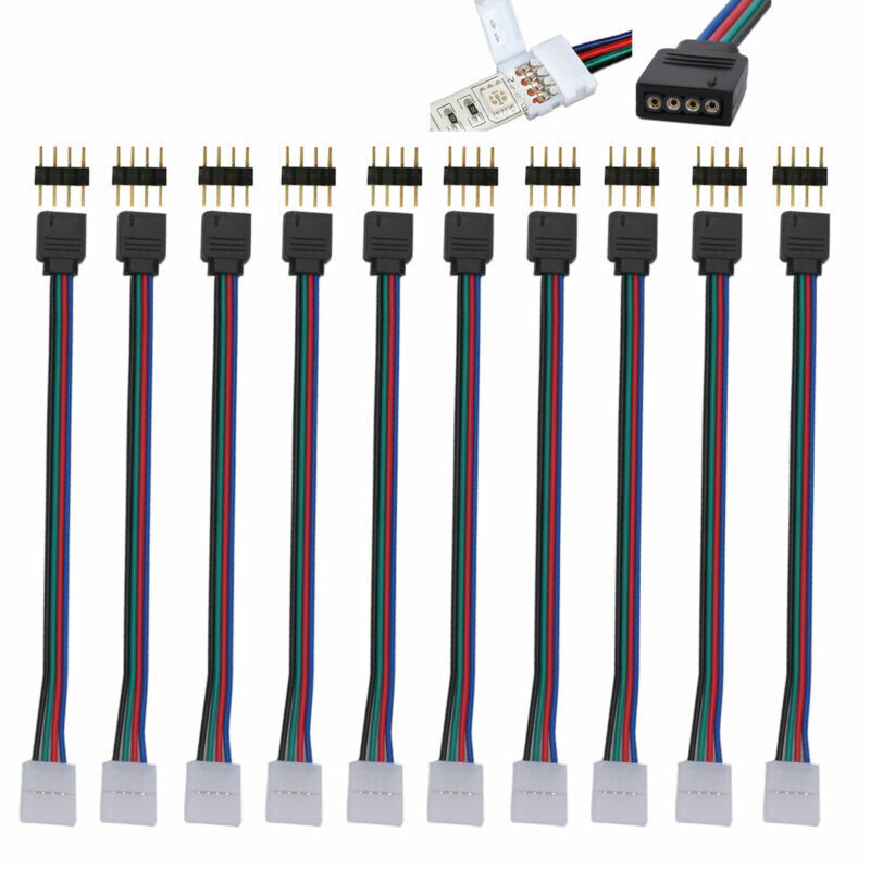WOWLED 10Pcs 10mm 4Pin RGB 5050 3528 LED Strips Male Female PCB Connector Cable